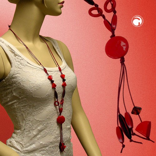 Collier Halskette Scheibe rot Perlen rot-ton 90cm
