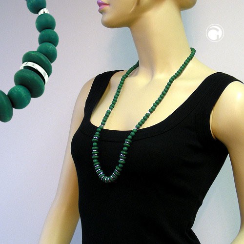 Collier Halskette Holzperlen dunkelgrün 80cm