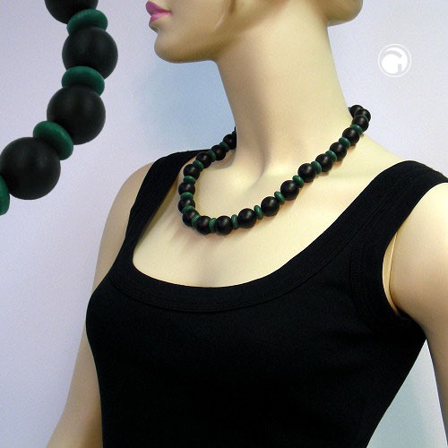 Collier Halskette Perle 16 schwarz Holz grün 55cm