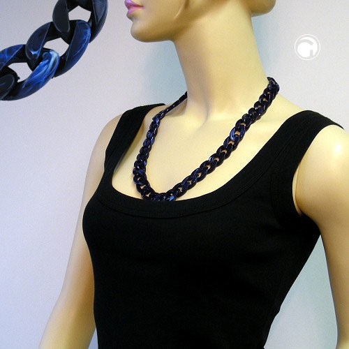 Collier Halskette Panzer blau marine marmoriert 60cm