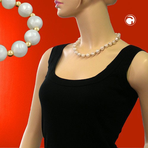 Collier Halskette Perle seide-weiß Perle Gold 42cm