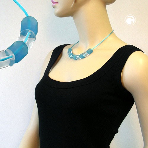 Collier Halskette Schrägperle türkis-kristall 42cm