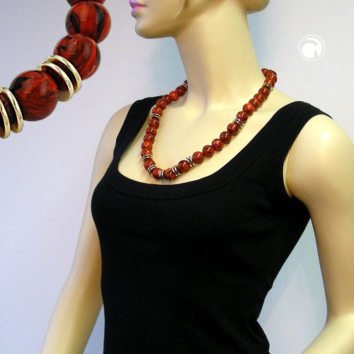 Collier Halskette Perlen korallenfarbig-schwarz 60cm