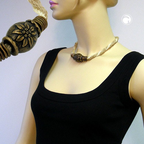 Collier Halskette Edelweißperle altmessing Hanf 42cm