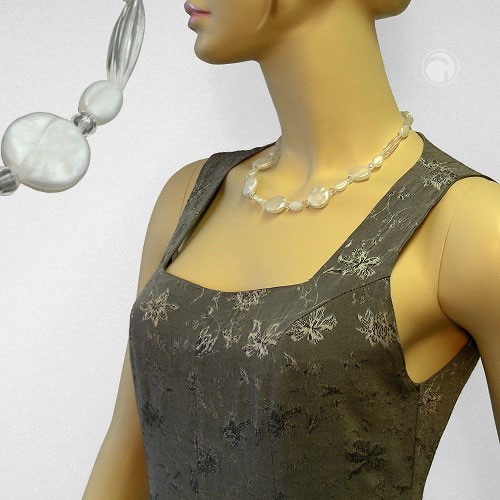 Collier Halskette Scheiben wachsweiß 47cm