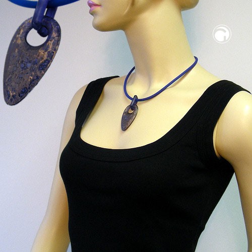 Collier Halskette Faustkeil blau Gummi blau 45cm