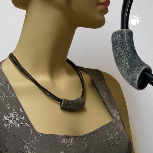 Collier Halskette Rohr flach-gebogen altsilber 45cm