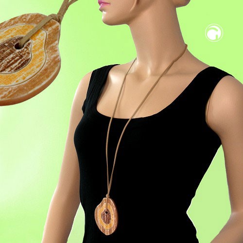 Collier Halskette Baumringe 3-teilig braun-gelb 90cm
