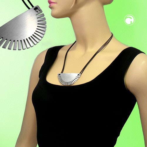 Collier Halskette Edelstahl Halbmond Fächer 50cm