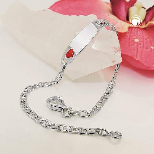 Schildband Kinder rotes Herz 925 Sterlingsilber