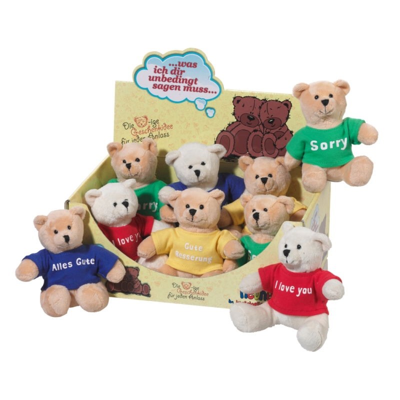 Kuscheltier Teddy Bär mit Botschaft 12cm Display 4fach sortiert