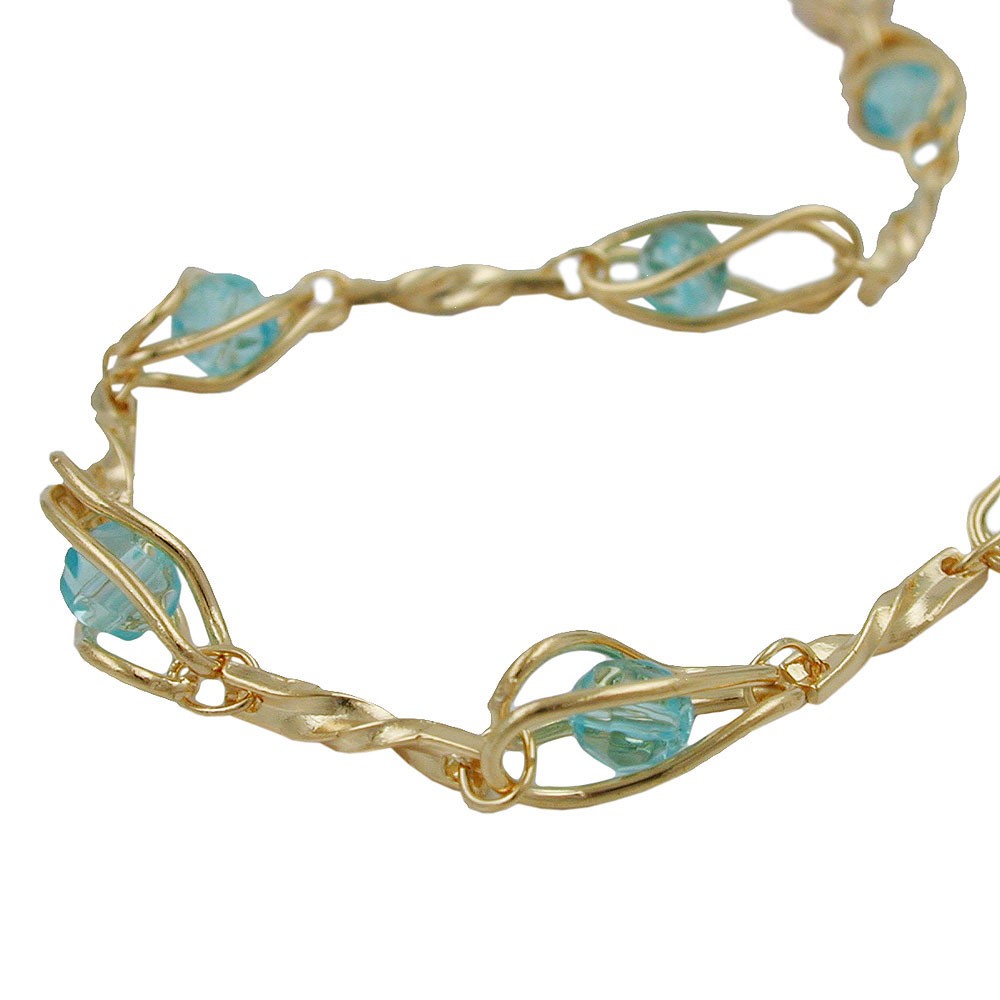 Halskette Fantasie Glasperlen aqua Americ Double 45cm