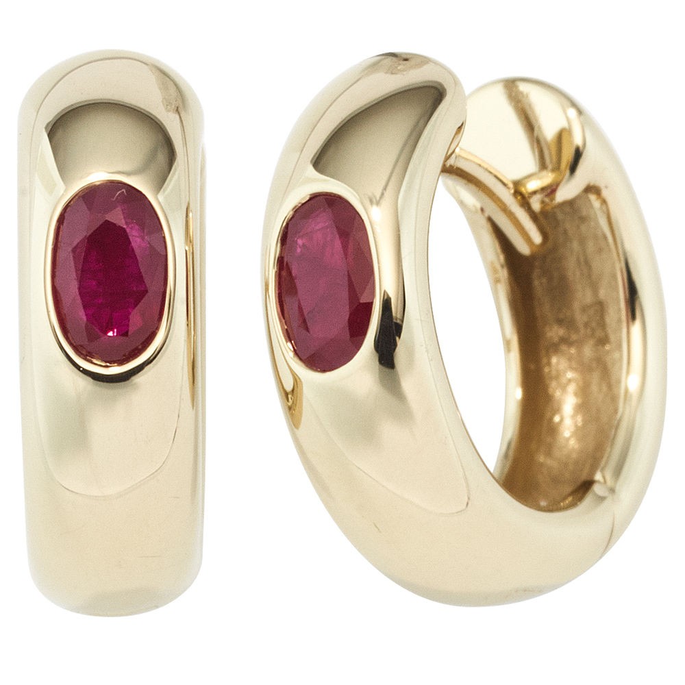 Creolen rund 585 Gelbgold 2 Rubine rot Ohrringe Goldohrringe Goldcreolen