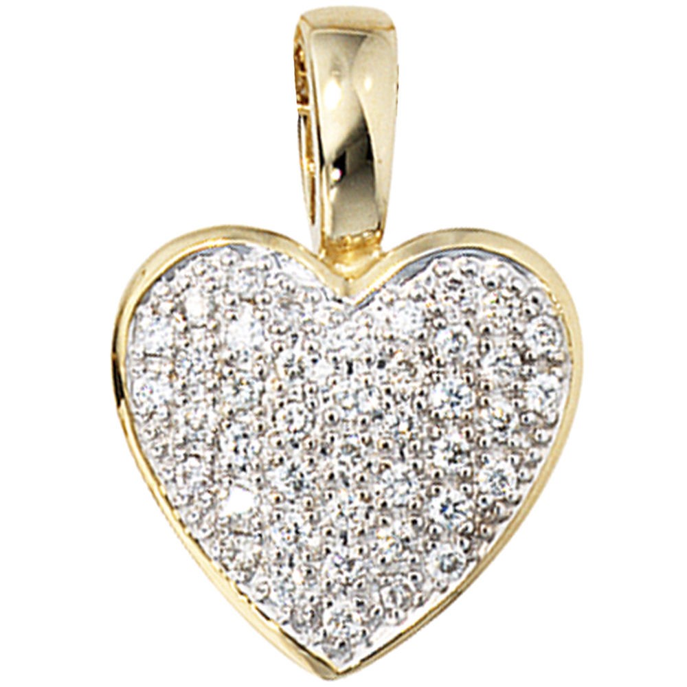 Anhänger Herz 585 Gelbgold 42 Diamanten Brillanten 0,25ct. Herzanhänger