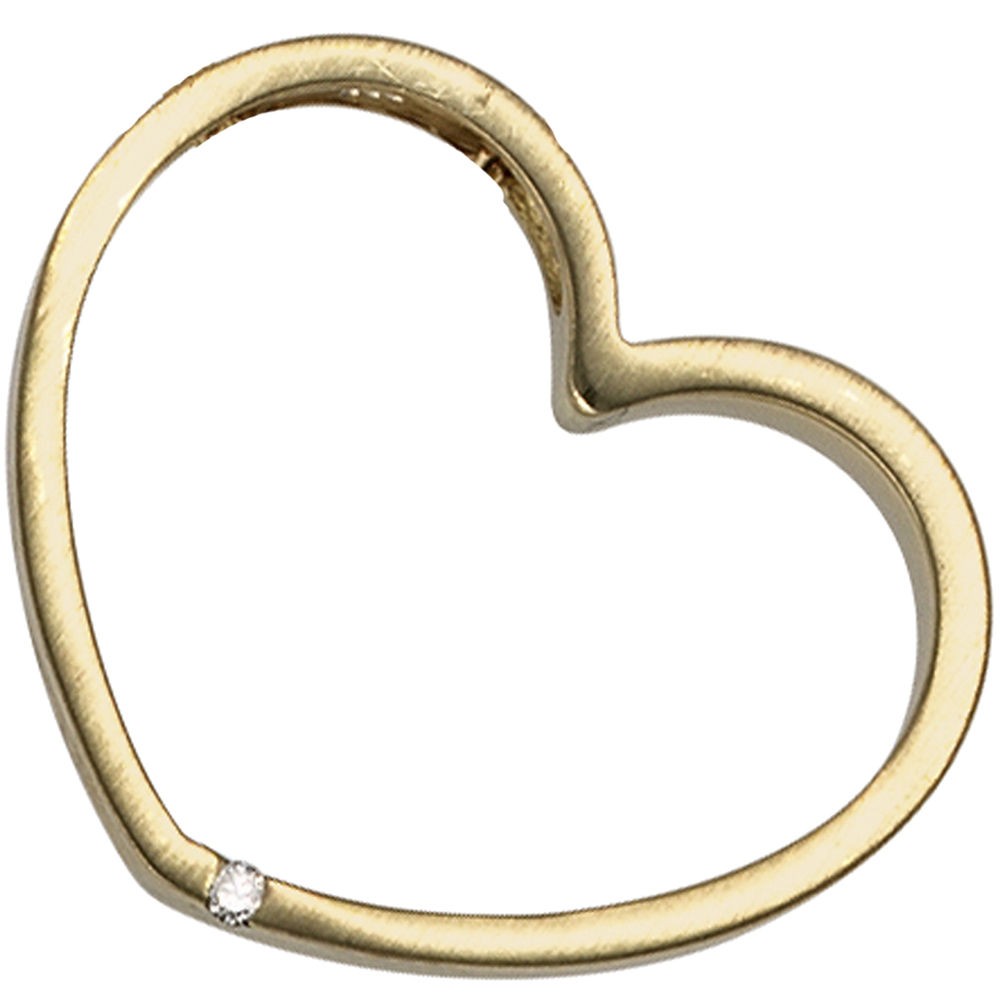 Anhänger Herz 585 Gelbgold matt 1 Diamant Brillant Herzanhänger Goldherz