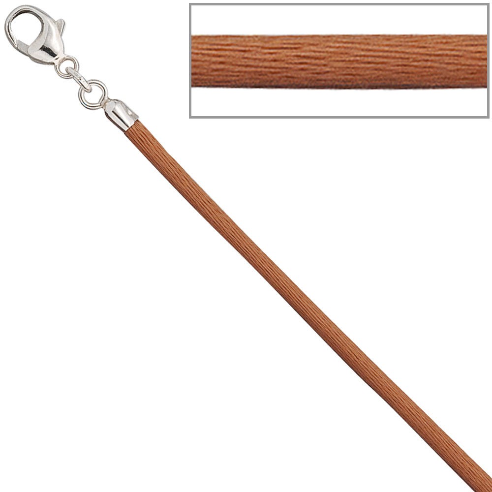 Collier Halskette Seide kupfer 2,8mm 42cm, Verschluss 925 Silber Kette