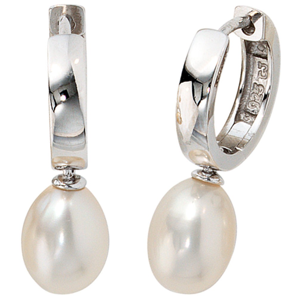 JOBO Creolen 925 Silber 2 Süßwasser Perlen Ohrringe Perlenohrringe