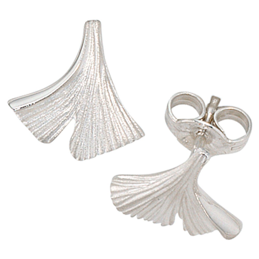 Ohrstecker Ginko Gingko 925 Sterling Silber mattiert Ohrringe Silberohrstecker