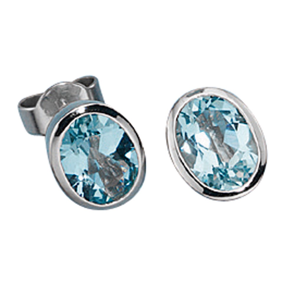 Ohrstecker oval 585 Weißgold 2 Aquamarine blau hellblau Ohrringe