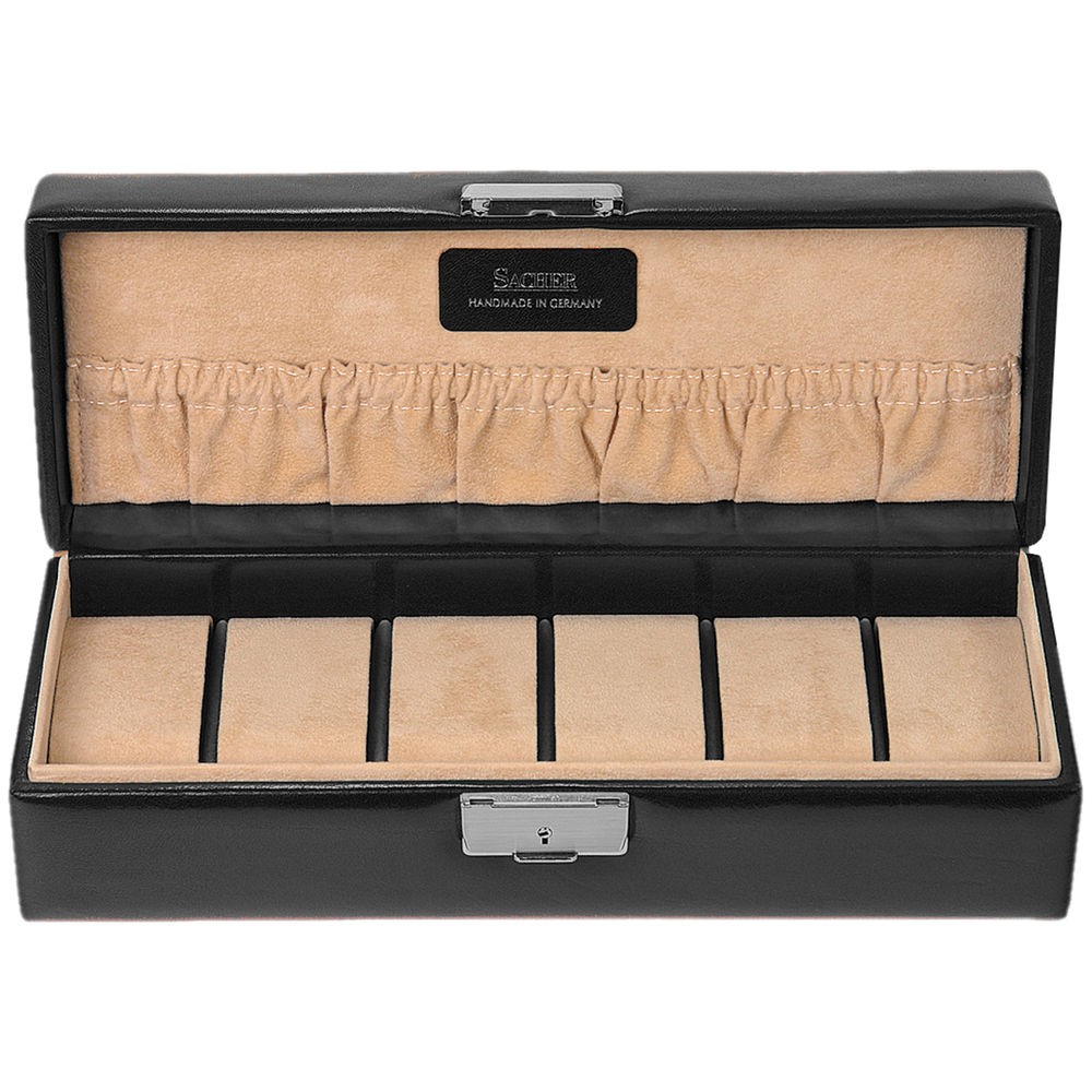 Sacher Uhrenetui Uhrenkasten schwarz für 6 Uhren abschließbar mit Schloss