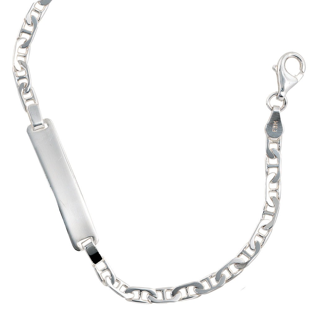 Schildband 925 Sterling Silber 19cm Gravur ID Armband Karabiner