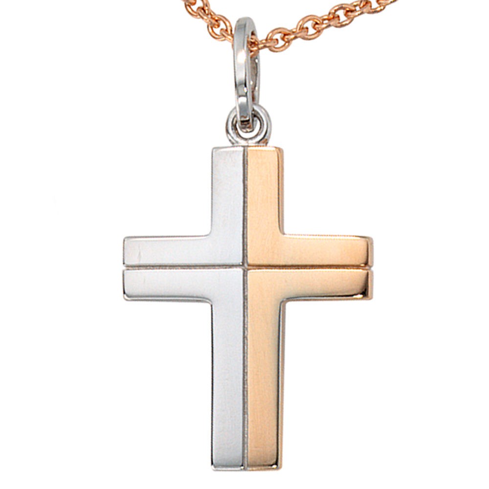 Anhänger Kreuz 585 Weißgold bicolor Kreuzanhänger Goldkreuz