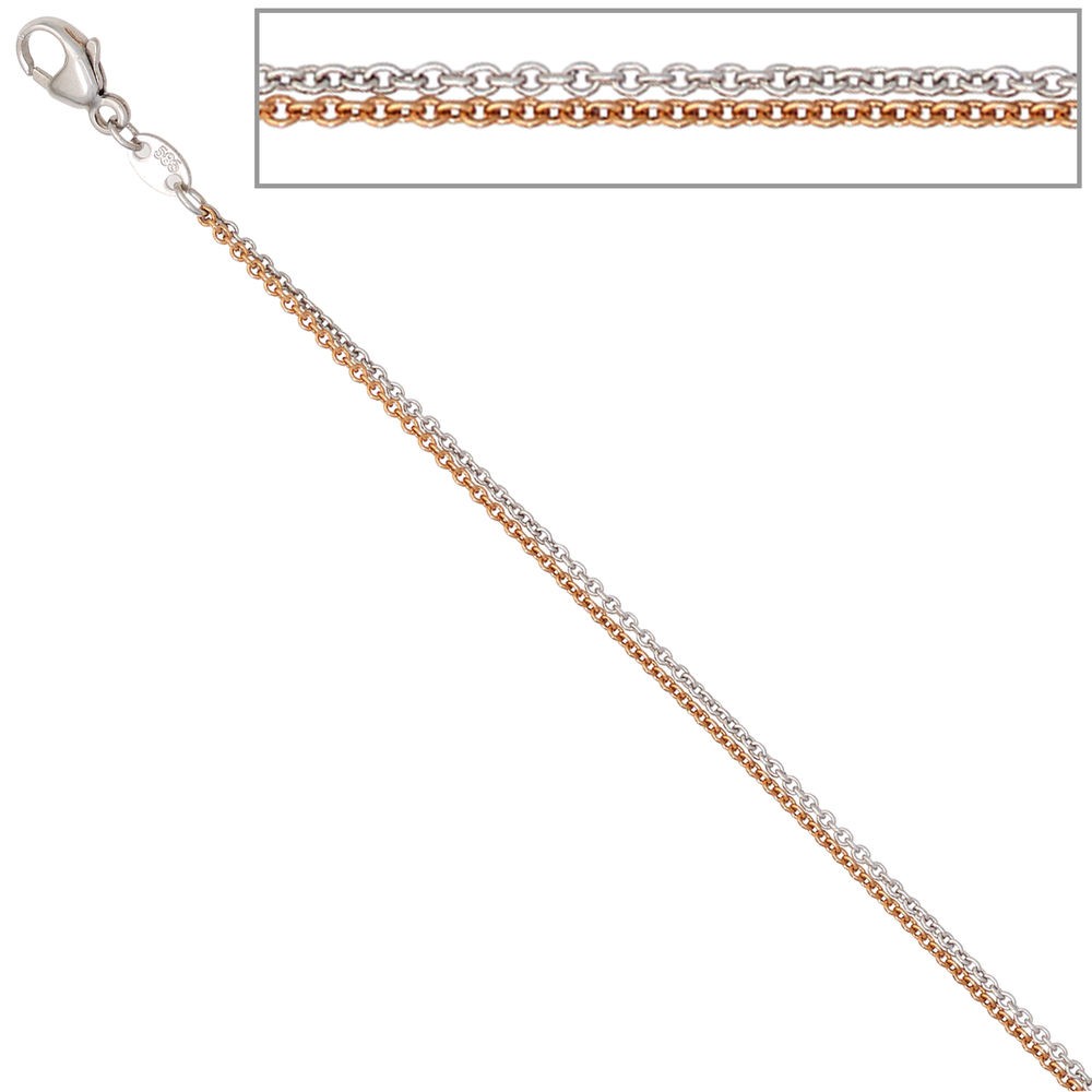 Halskette Kette 585 Rotgold Weißgold bicolor 42cm Goldkette Karabiner