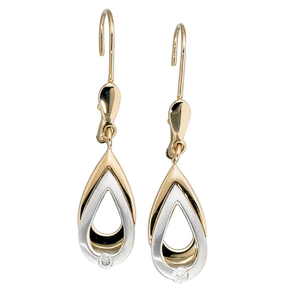 Ohrhänger 585 Gelbgold Weißgold bicolor 2 Diamanten Brillanten Ohrringe