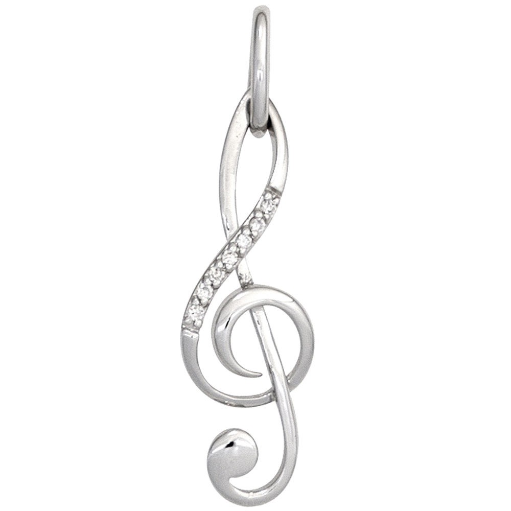 Anhänger Notenschlüssel Musik 585 Weißgold 7 Diamanten Brillanten