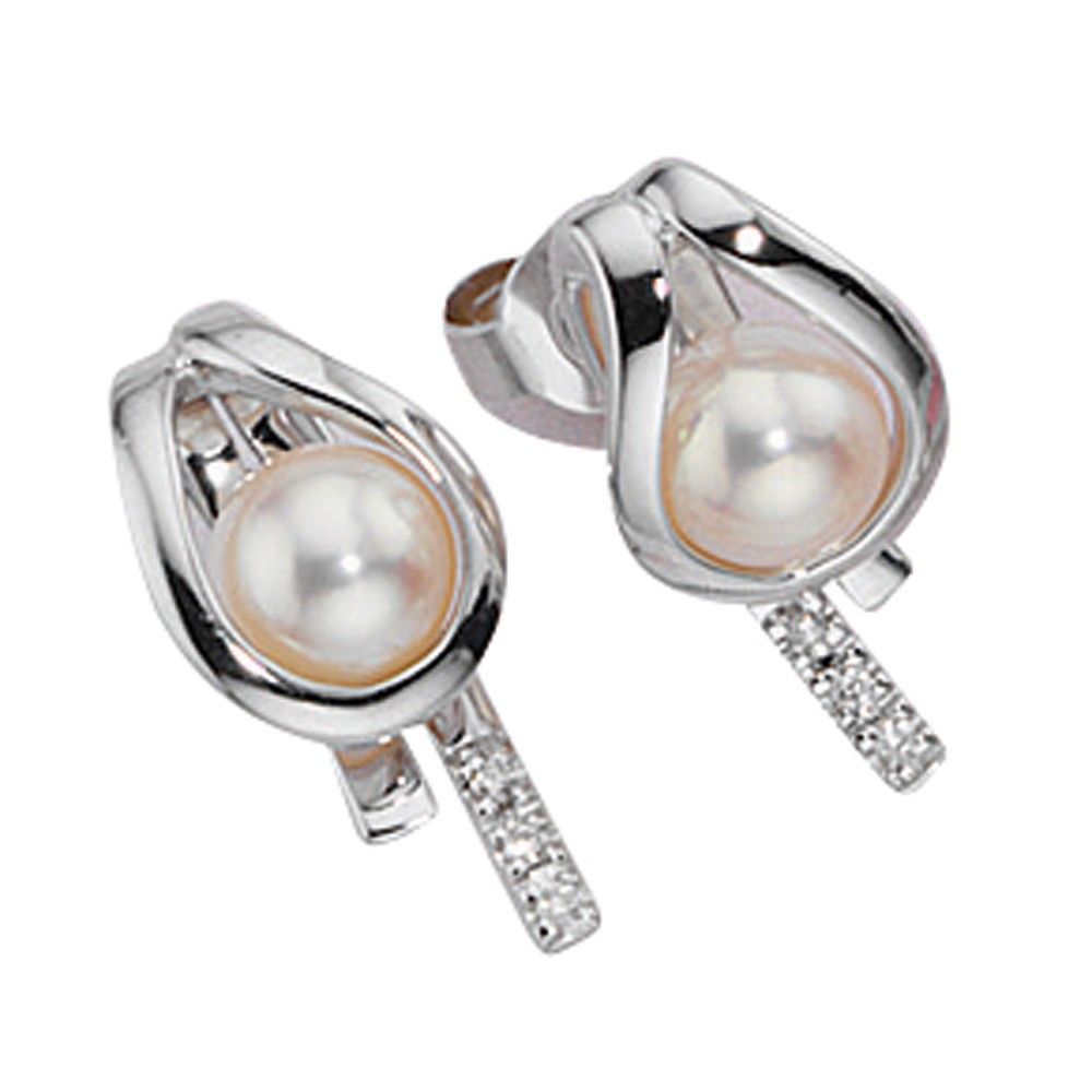Ohrstecker 585 Weißgold 6 Diamanten Brillanten 2 Süßwasser Perlen Ohrringe