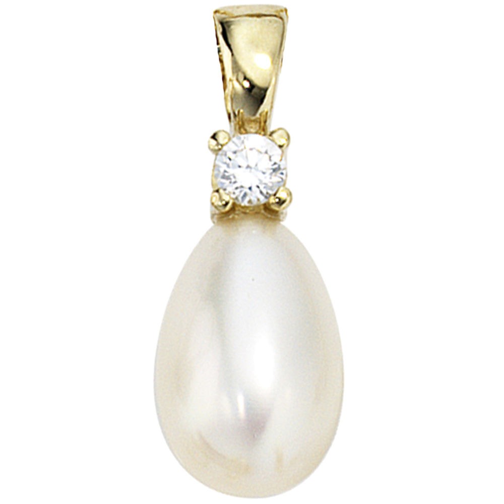 Anhänger 333 Gelbgold 1 Süßwasser Perle 1 Zirkonia Perlenanhänger