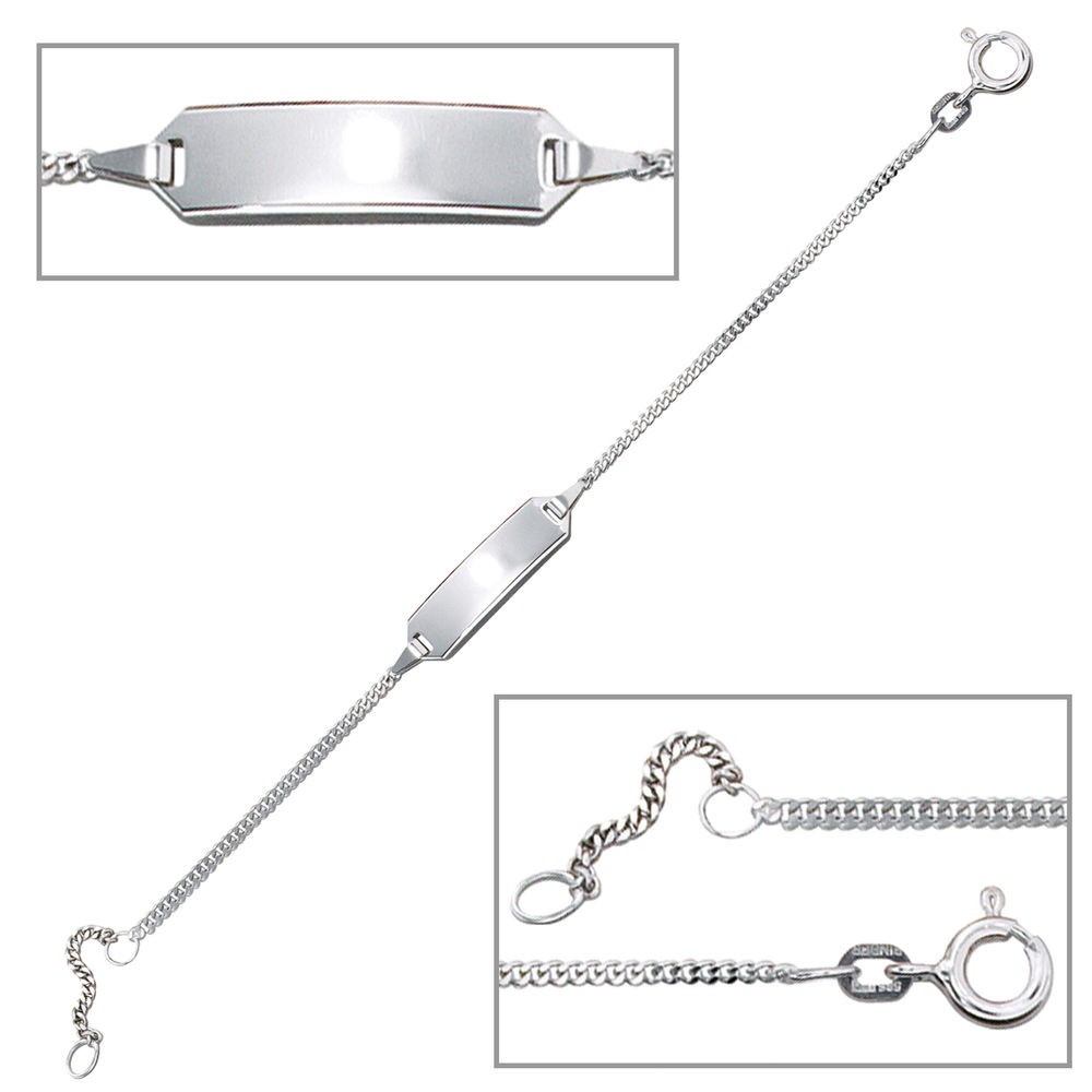 Schildband 585 Weißgold 14cm Gravur ID Armband Federring