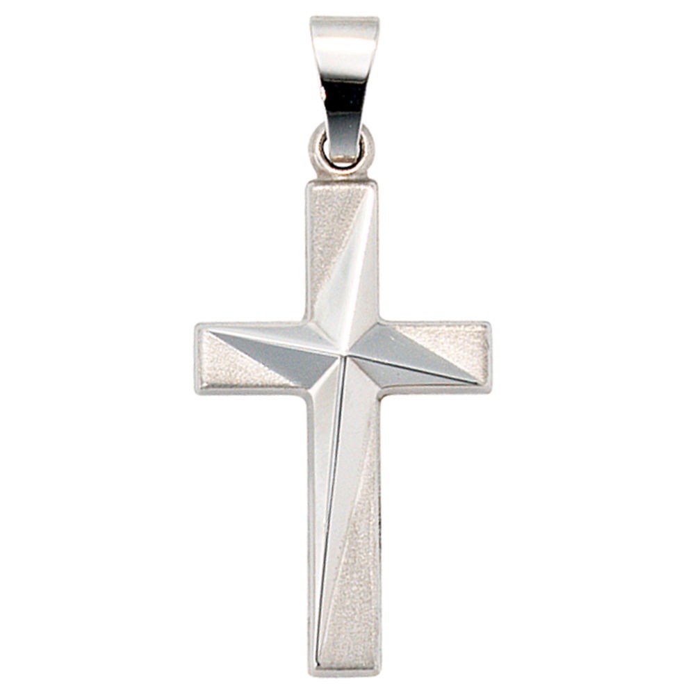 Anhänger Kreuz 375 Gold Weißgold mattiert Kreuzanhänger Goldkreuz