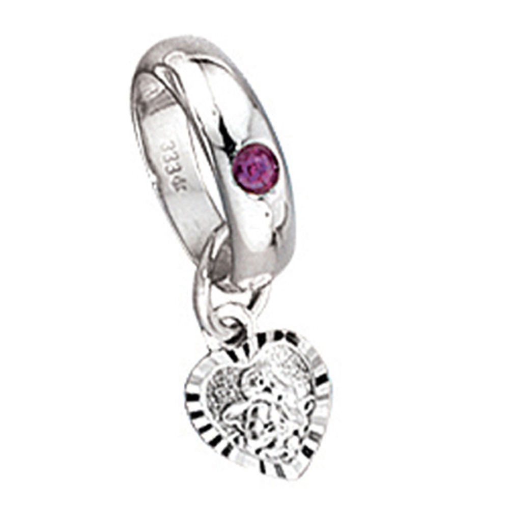 Kinder Taufring mit Schutzengel 333 Gold Weißgold 1 Rubin rot Taufanhänger