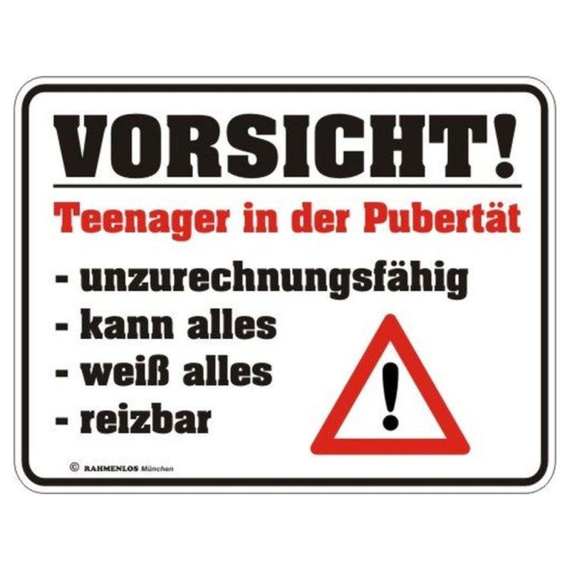 geprägtes Blechschild - Vorsicht Teenager