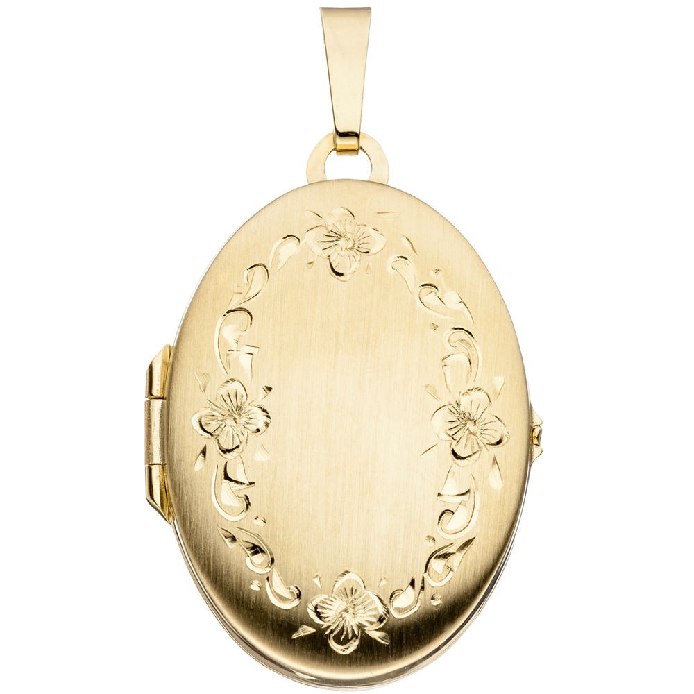 Medaillon oval 333 Gelbgold mattiert Anhänger zum Öffnen