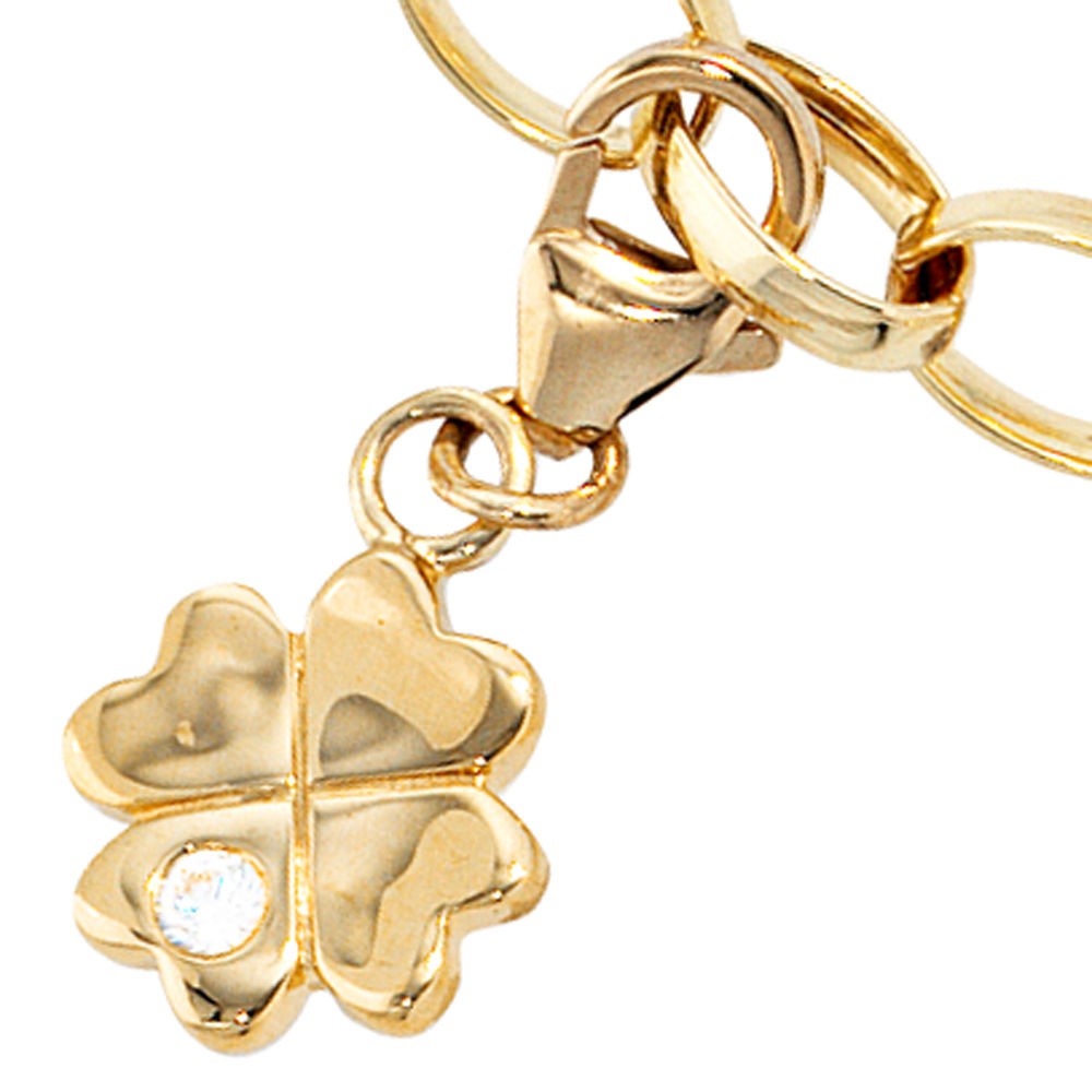 Einhänger Charm Kleeblatt 333 Gelbgold 1 Zirkonia Glücksbringer
