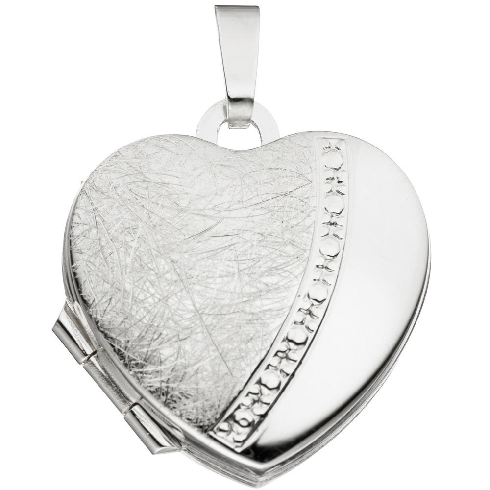 Medaillon für 2 Fotos Herz 925 Sterling Silber eismatt Anhänger zum Öffnen