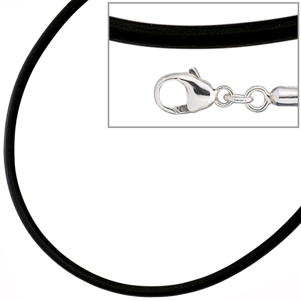 Halskette Kautschuk schwarz mit 925 Silber 3mm 50cm Kautschukkette