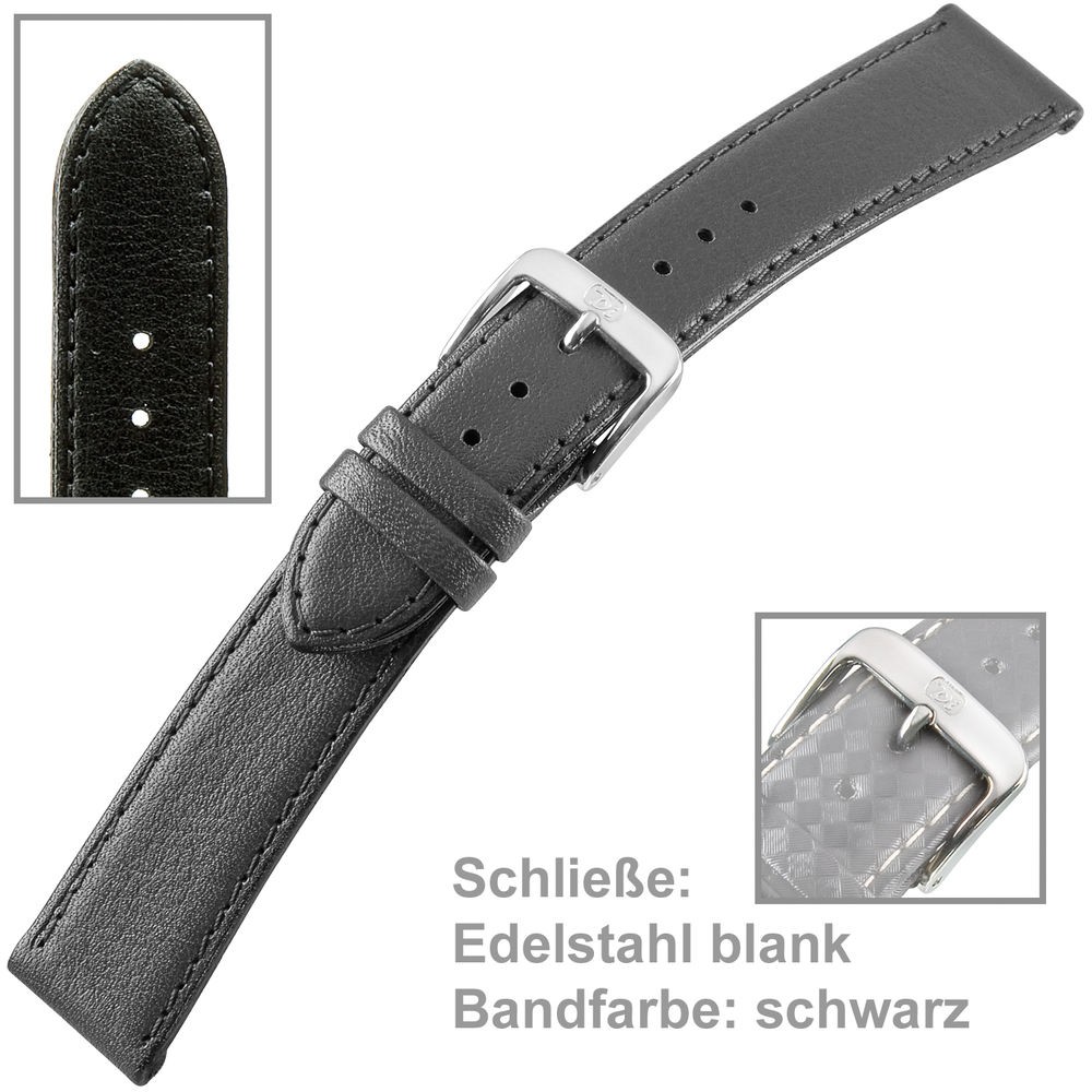 Uhrenarmband Men 20mm Kalbleder genäht schwarz