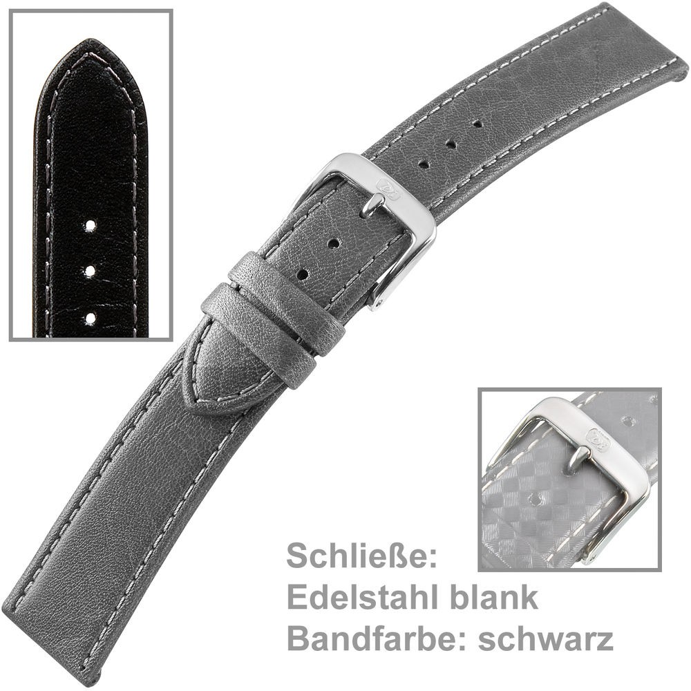 Uhrenarmband Men 20mm Naturleder gegerbt schwarz