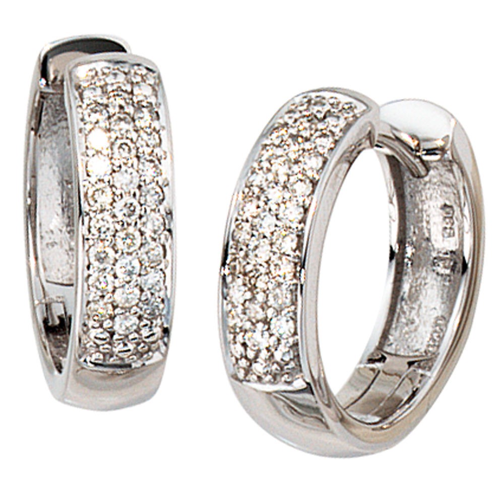 Creolen rund 585 Weißgold 50 Diamanten Brillanten Ohrringe Weißgoldcreolen
