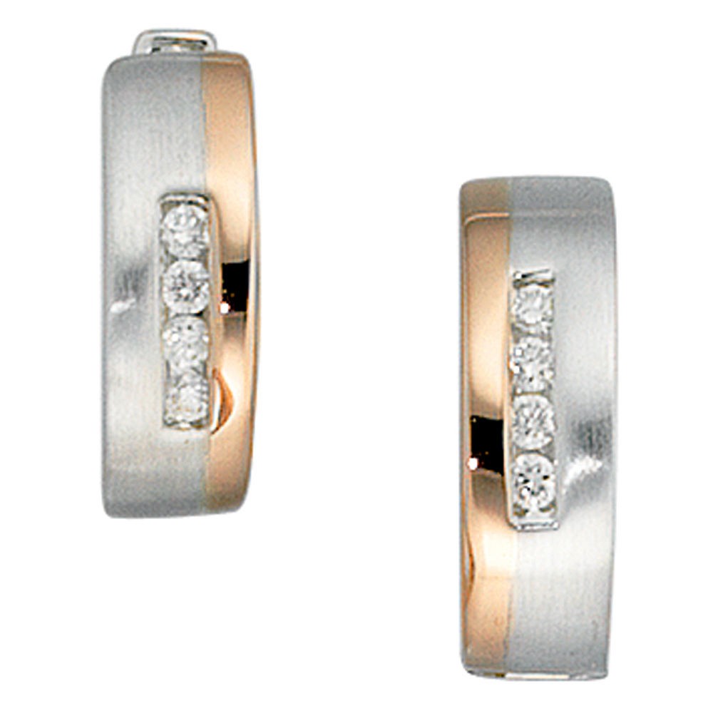 Creolen rund 585 Weißgold Rotgold bicolor teilmatt 8 Diamanten Ohrringe