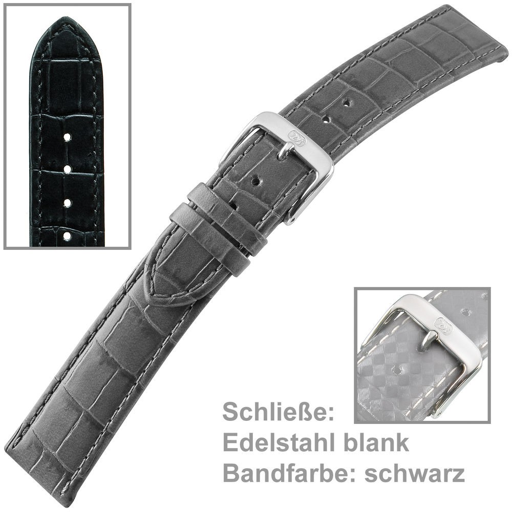 Uhrenarmband Men 22mm Louisiana Prägung auf Kalbleder schwarz
