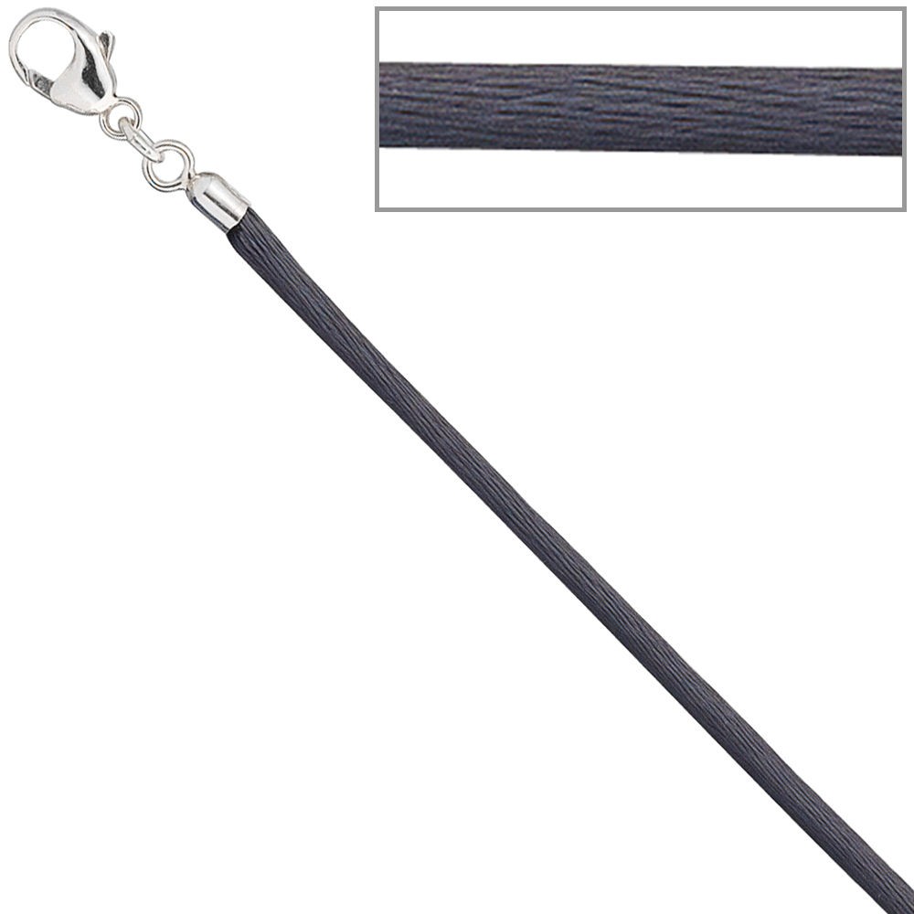 Collier Halskette Seide grau 2,8mm 42cm, Verschluss 925 Silber Kette