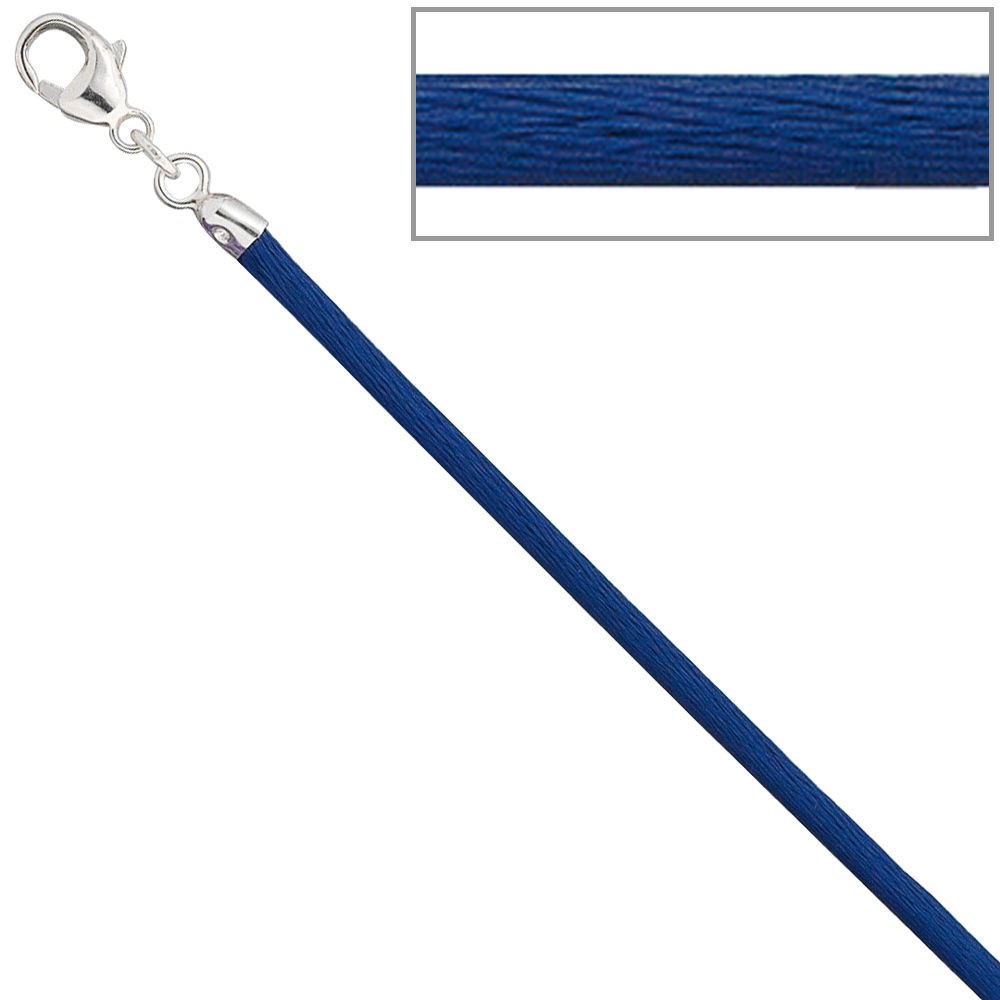 Collier Halskette Seide blau 2,8mm 42cm, Verschluss 925 Silber Kette