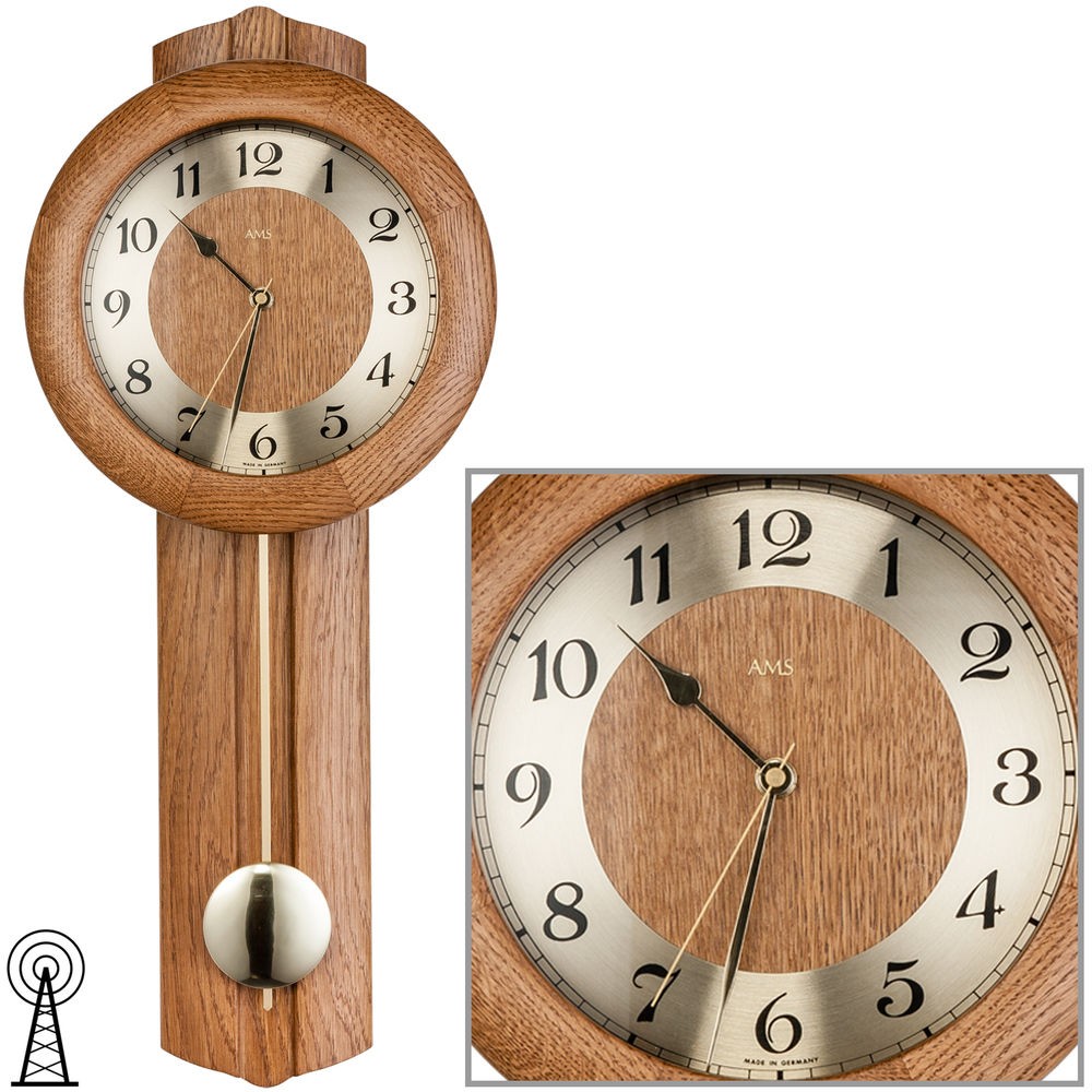 Funkwanduhr mit Pendel Holz Eiche massiv Pendeluhr