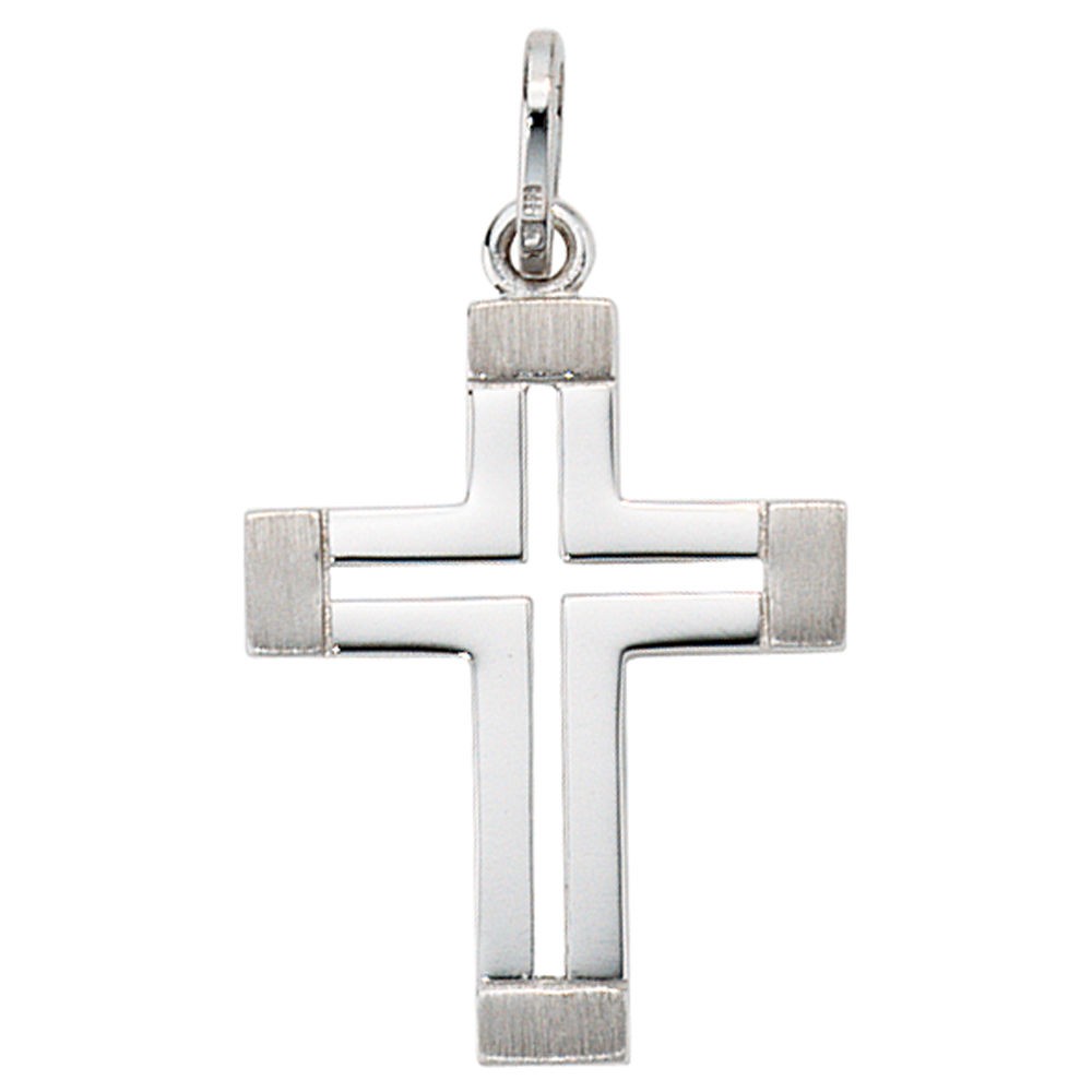 Anhänger Kreuz 585 Weißgold mattiert Kreuzanhänger Goldkreuz