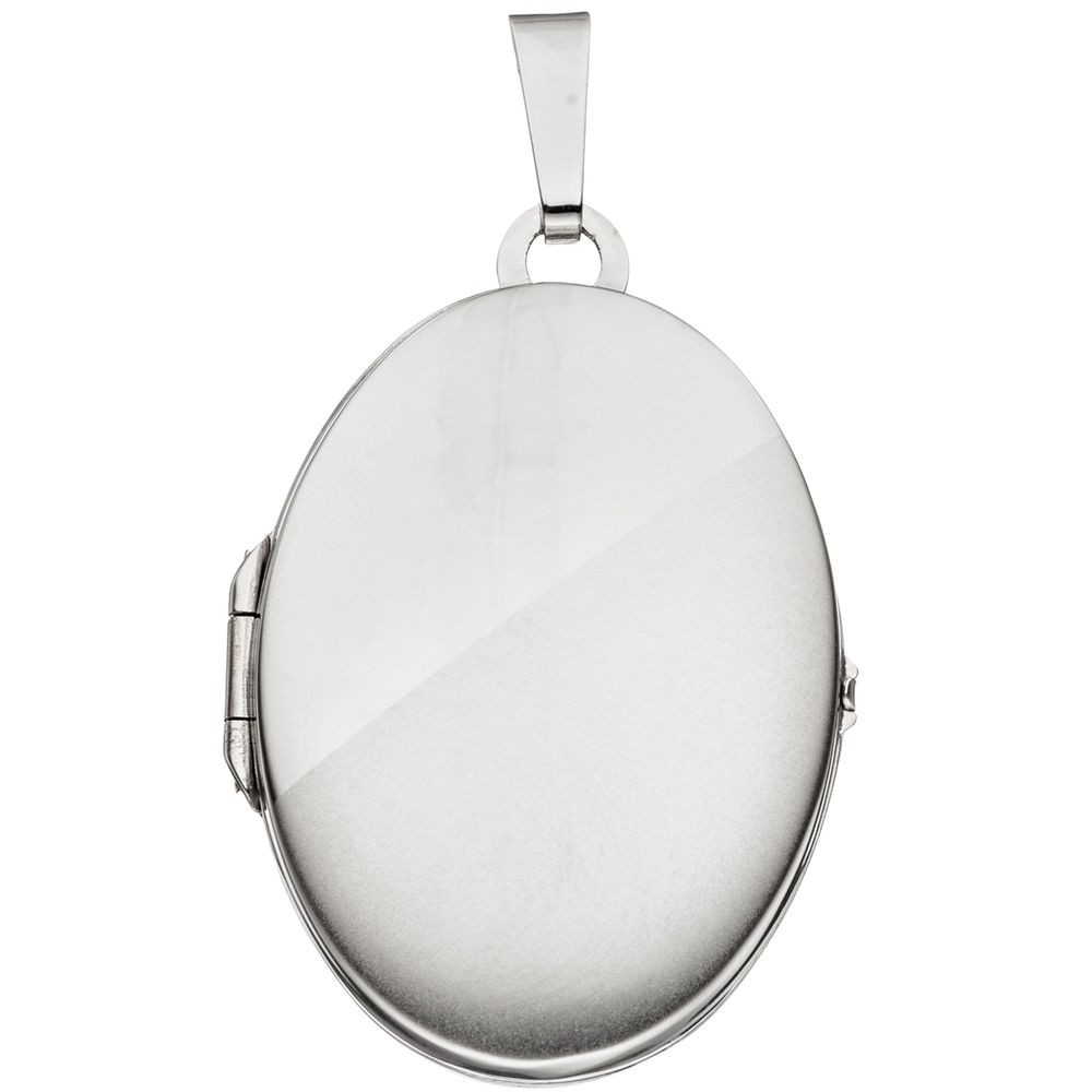 Medaillon oval 585 Weißgold mattiert Anhänger zum Öffnen