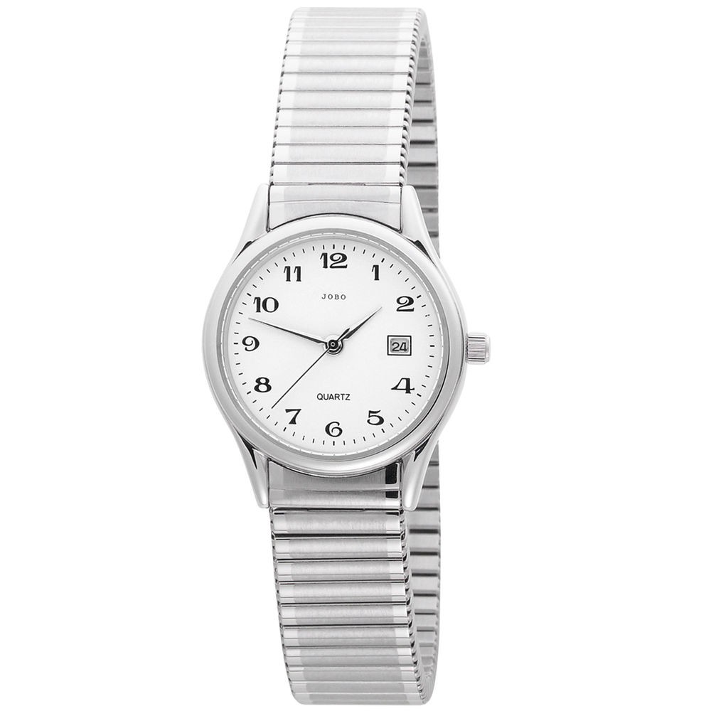 JOBO Damen Armbanduhr Quarz Analog Edelstahl Flexband Datum Damenuhr